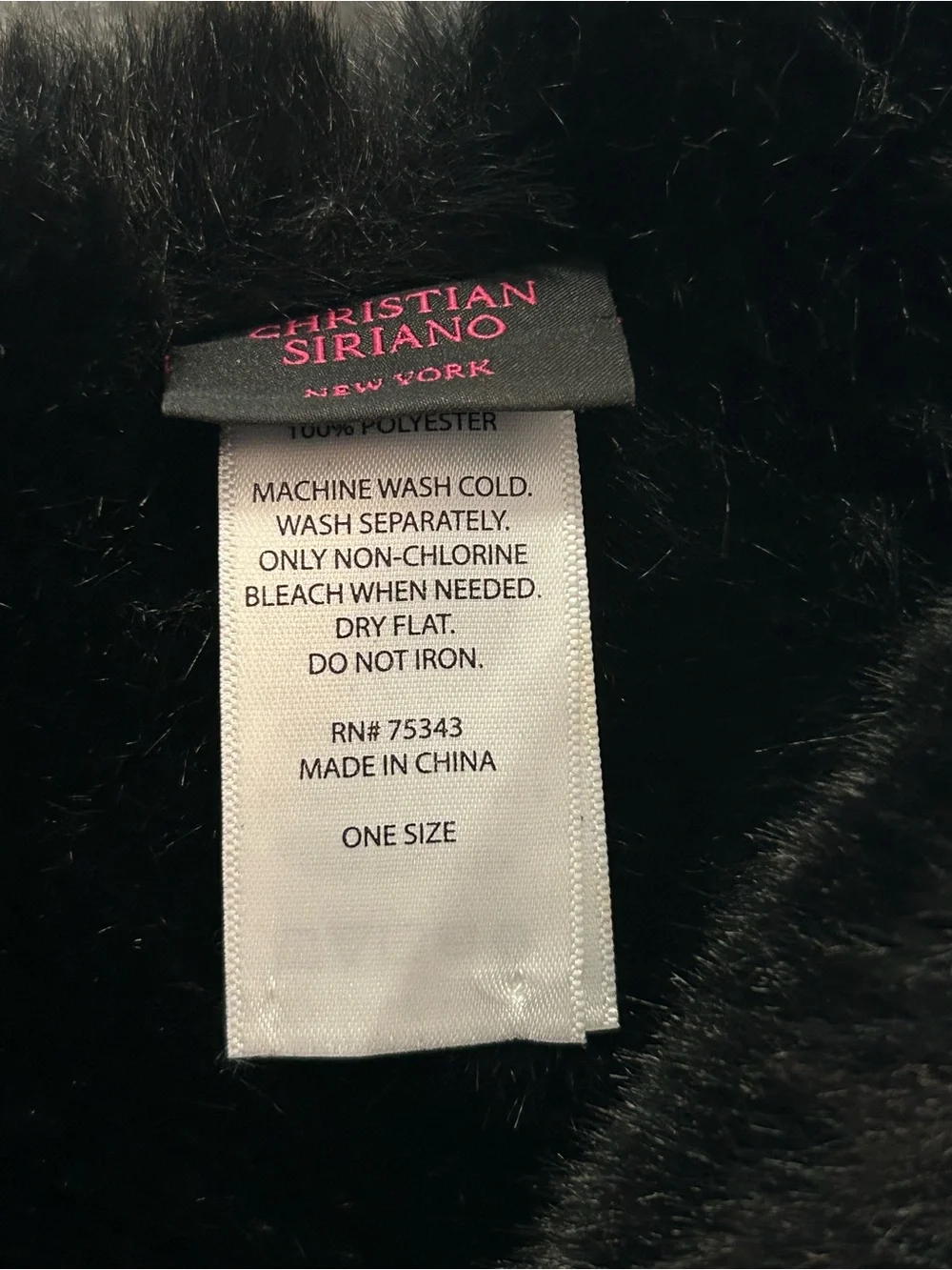 Christian Siriano New York Black Faux Fur Wrap Scarf / Cowl Collar OS